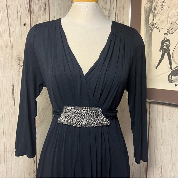 Nicole by Nicole Miller Black Dress with Beaded Front Detail | Size Large | - Picture 3 of 11